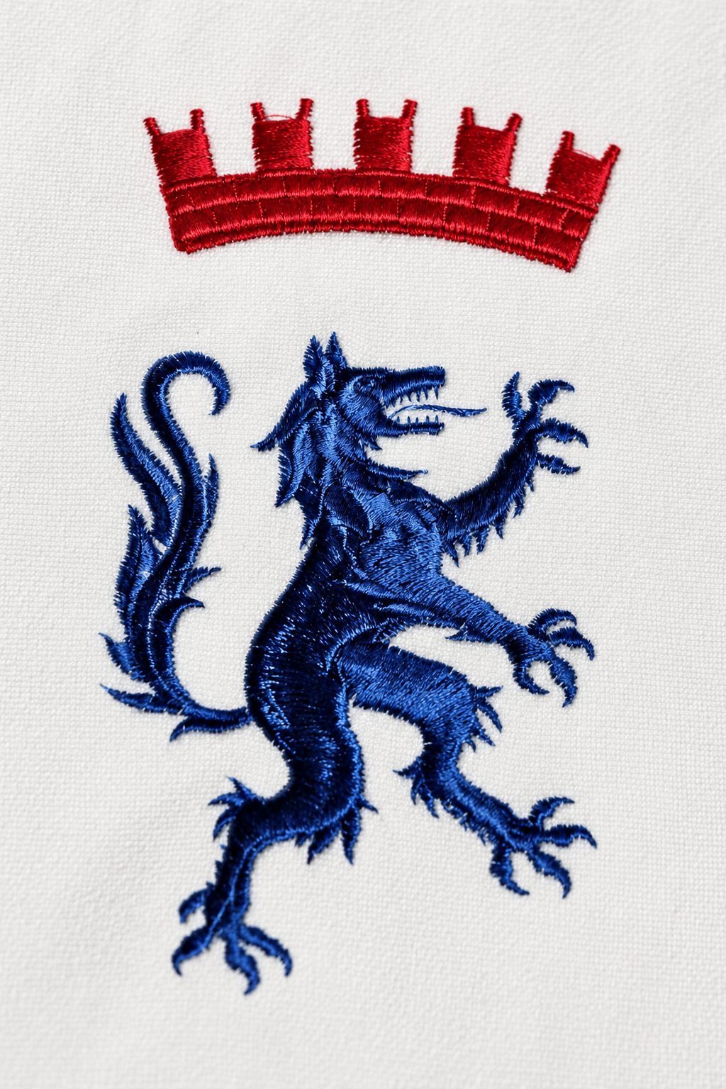 30D embroidery sample with crown detail